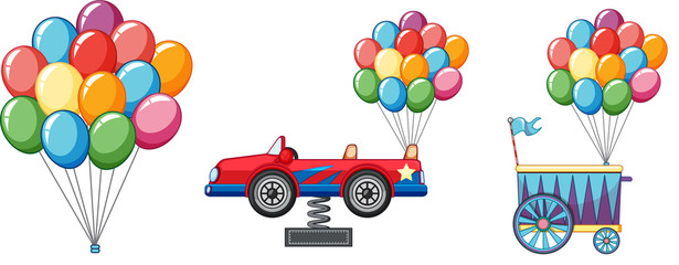 Naklejka premium Colorful balloons with car and cart