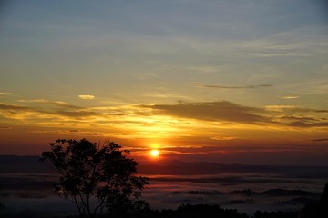 A fantasy-like scene from the combination of the sunrise and cloud sea