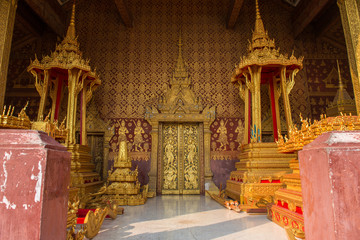 Beautiful Buddhist buildings in Wat Sensoukaram of Luang Prabang, Laos.