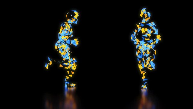 A looping futuristic polygon man running in side and front views. Matte also included.