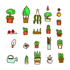 pot plant related doodle illustration flat design character