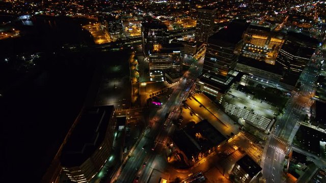 Newark New Jersey Aerial v4 Nighttime birdseye cityscape from near Newark Penn Station to Performing Arts Center views - October 2017
