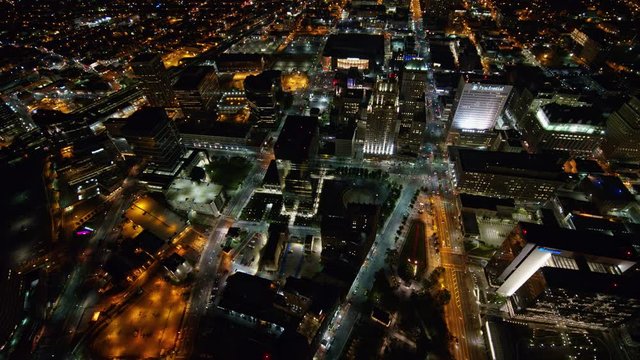 Newark New Jersey Aerial v5 Nighttime birdseye cityscape from near Performing Arts Center to Newark Penn Station views - October 2017