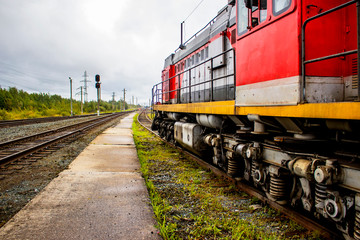 Fototapeta premium Locomotive. Side view.