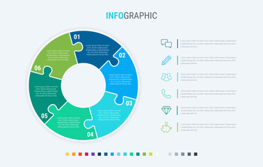 Infographic template. 6 steps rounded design with beautiful colors. Vector timeline elements for presentations.