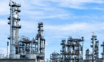 Oil and gas industrial, Close up Industrial view at oil refinery plant form industry zone with cloudy sky