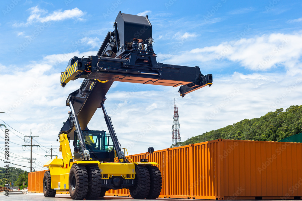 Canvas Prints Forklift truck handling cargo shipping container box in logistic shipping yard - Canvas Prints
