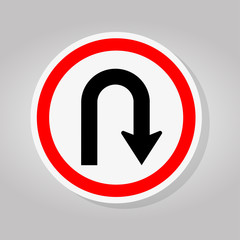 U-Turn Left Traffic Road Sign Isolate On White Background,Vector Illustration