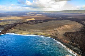 Fototapeta na wymiar Areal view of Hawea coastline and lava flow in Hawaii