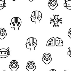 Artificial Intelligence Elements Vector Seamless Pattern Contour Illustration