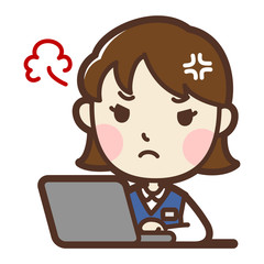 パソコンを使っている女性　怒り