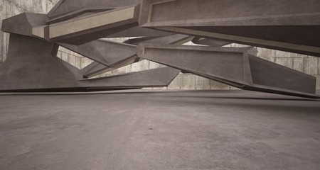 Abstract brown and beige concrete interior. 3D illustration and rendering.