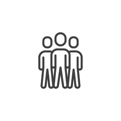 Team leader line icon. Three people stand linear style sign for mobile concept and web design. Group of 3 people outline vector icon. Teamwork symbol, logo illustration. Vector graphics