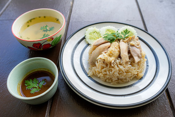 Hainanese chicken rice , Thai Food - Khao Man Gai (Hainanese Chicken Rice)