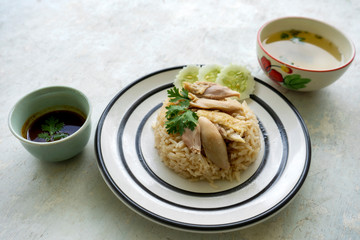 Hainanese chicken rice , Thai Food - Khao Man Gai (Hainanese Chicken Rice) 