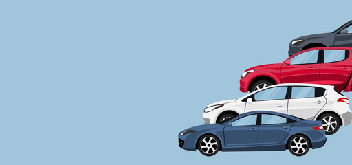 background of set of trucks hatchback suv and sedan in side view © Ipajoel