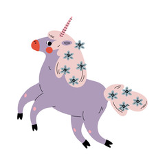 Cute Jumping Uncorn, Adorable Fantasy Animal Character, Side View Vector Illustration