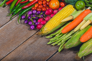 Backgroud of fresh food tasty and healthy varis vegetables are on the wooden table