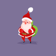 Full length portrait of a Santa Claus holds a bag full of gifts. - Vector