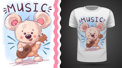 Bear play music - idea for print t-shirt
