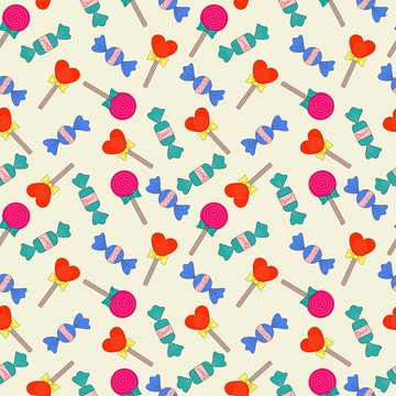 Seamless pattern with sweets, candies and caramel