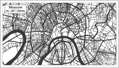Moscow Russia City Map in Black and White Color.