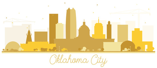 Oklahoma City Skyline Silhouette with Golden Buildings Isolated on White.
