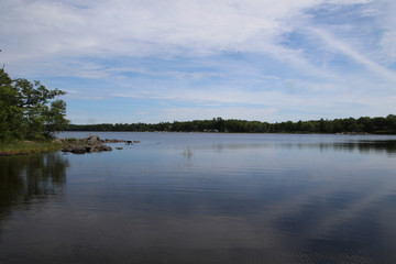 A view of a lake ringed with forest