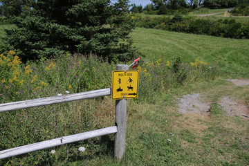 A yellow sign indicating the multiple uses for a path