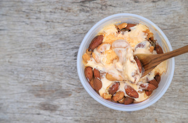 top view of ice cream with almond 