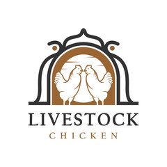 vintage chicken livestock logo design template