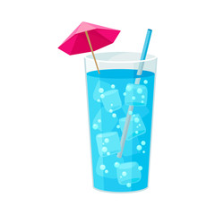 Blue drink in a tall glass. Vector illustration on a white background.