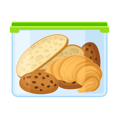 ontainer with bakery products. Vector illustration on a white background.