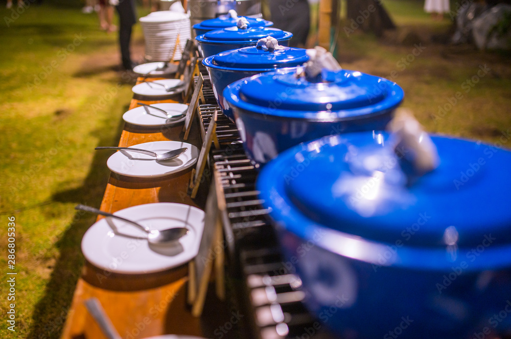 Wall mural catering buffet food party outdoors in garden.