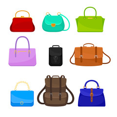 Set of women bags. Vector illustration on a white background.