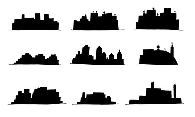 Obraz premium Hand drawn cityscape silhoettes. Doodle town