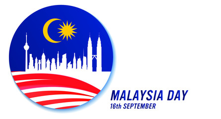 Vector illustration of Malaysia Day and Independence Day concept. Malaysian Flag and a city skyline of Kuala Lumpur. 