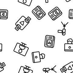 Action Camera Seamless Pattern Vector Contour Illustration