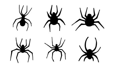 Hand drawn spiders silhoettes set. Doodle insects for halloween design