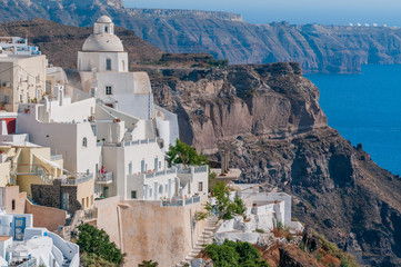 Fira town and Aegean sea in summer season, Santorini island.
