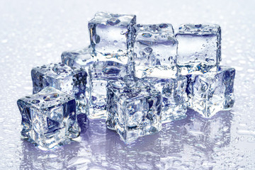 ice cubes on blue background