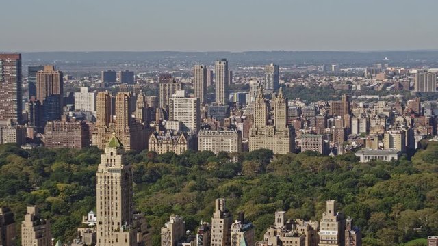 NYC New York Aerial v120 Panoramic cityscape view of Central Park looking at Central Park West skyline - October 2017