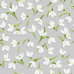 Vector seamless pattern with realistic snowdrop flowers. Vector, EPS 10