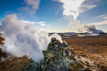 Fototapeta na wymiar Namafjall Hverir geothermal area in Iceland. Aerial view