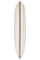 Retro wood longboard surfboard isolated on white with clipping path for object, vintage styles.