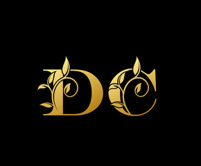 Golden letter D and C, DC, vintage decorative letter logo icon.
