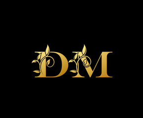 Golden letter D and M, DM, vintage decorative letter logo icon.