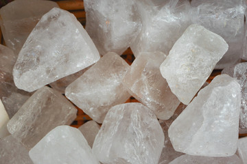 Close-up of white quartz crystals, mineral deodorant