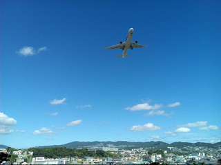 Fototapeta na wymiar Blue sky and airplane