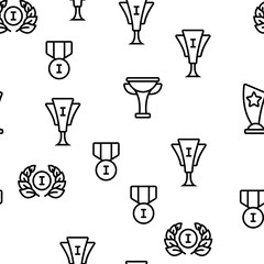 Trophies And Medals For First Place Vector Seamless Pattern Illustration